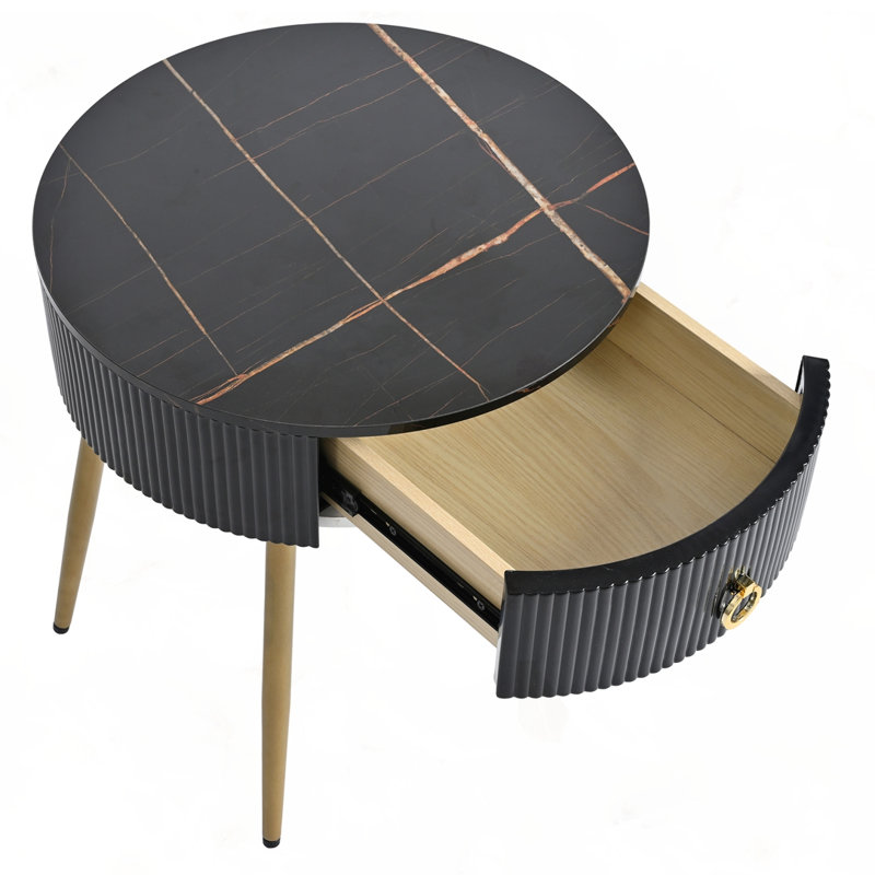 Tables basses rondes 2PC avec pieds dorés, Noir