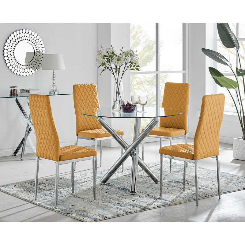 Eubanks Dining Set with 4 Chairs, Mustard Yellow