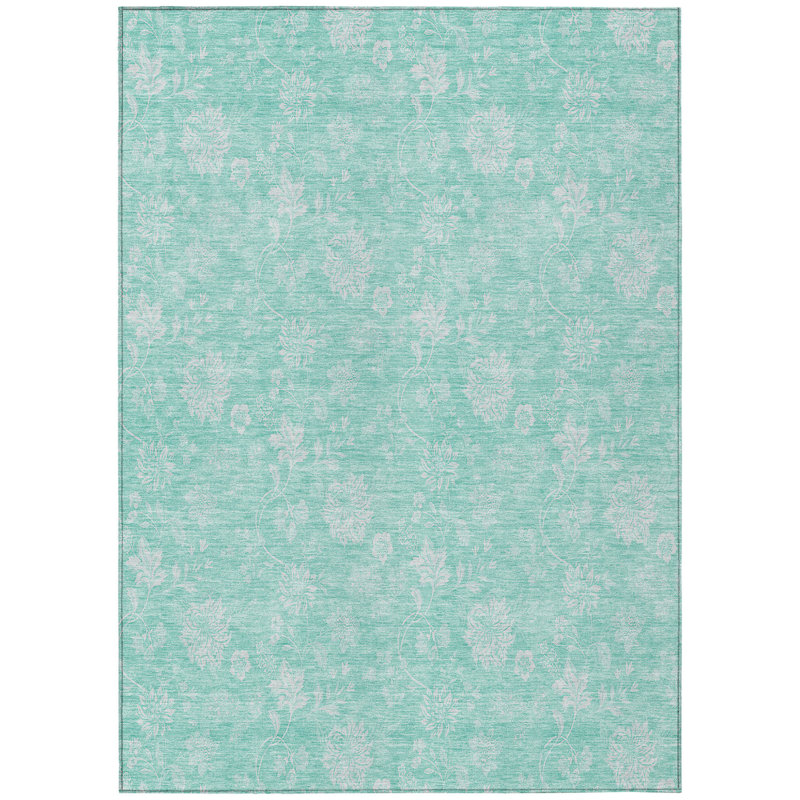 Tapis intérieur lavable à motif floral turquoise et ivoire 9 pi x 12 pi