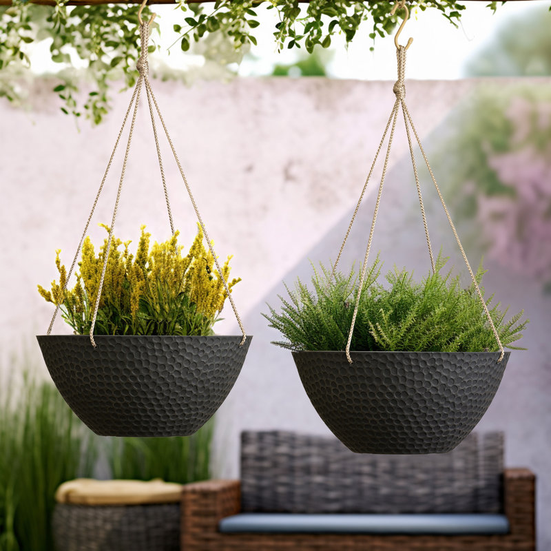 Bee Honeycomb Plastic Hanging Planter, Black, 6'' H x 13.2'' W x 13.2'' D