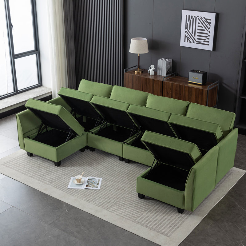 Canapé modulaire 6 pièces rembourré, Velours vert
