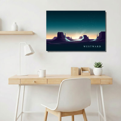 «Westward Desert Mesa Silhouette Against Starry Sky», art mural sur toile