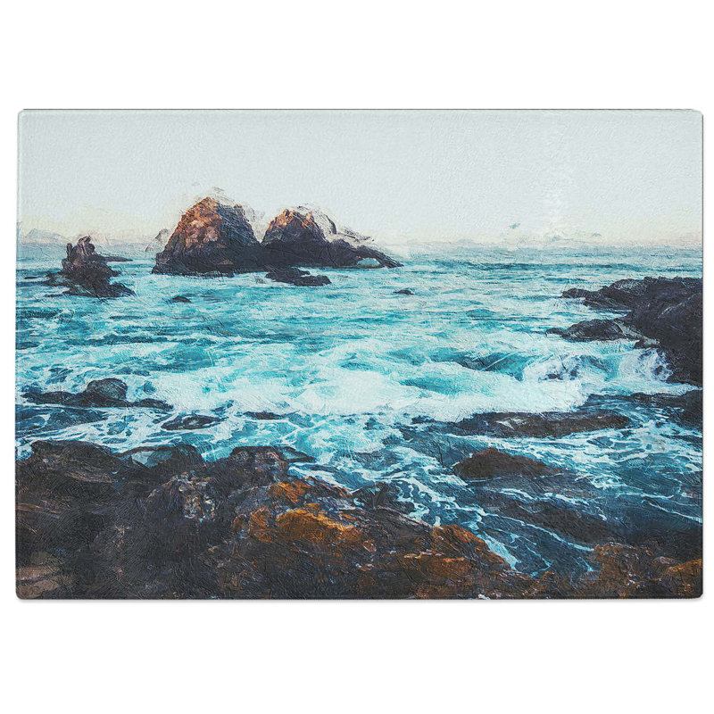 Tempered Glass The Ocean Against the Rock Chopping Board, 28.5 cm W x 20 cm L
