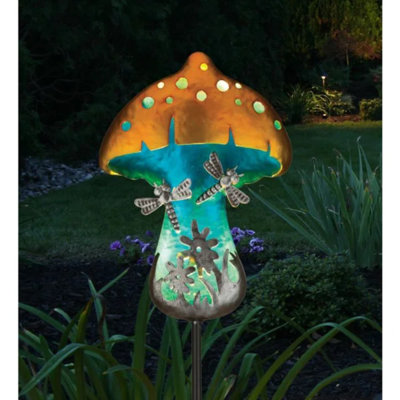 Fantasy Mushroom Metal and Solar Decorative Garden Stake with Integrated LED