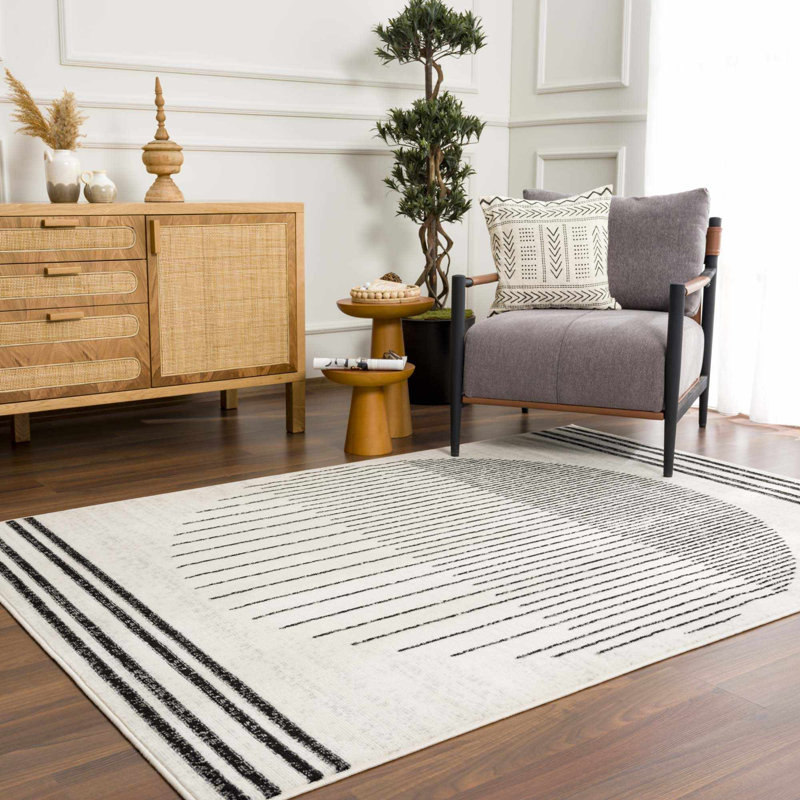 Abstract Machine Woven Polyproylene Area Rug in Beige, Rectangle 5' x 7'