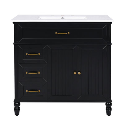 36 Inch Bathroom Vanity With Sink, Solid Frame, MDF Board, And Ample Storage For Modern Bathrooms