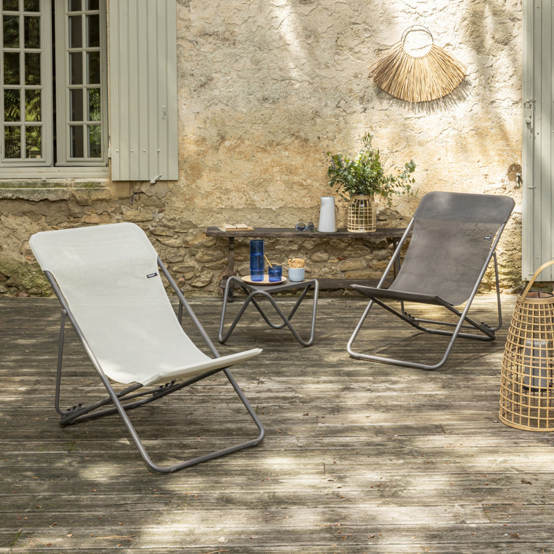 Lafuma Maxi Transat Reclining Deck Chair – Outdoor Folding Camping Mesh Sling Chair Set of 2 Seleena, Graphite