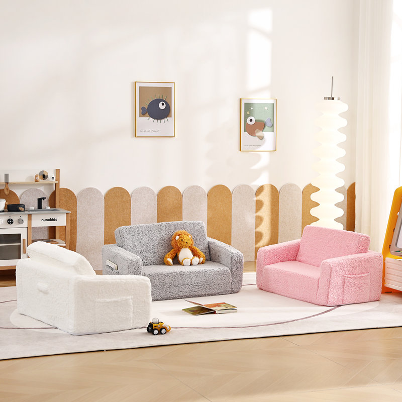 Kids Sofa, Extra Wide 2 In 1 Kids Fold Out Chair Convertible Sofa To Lounger, Pink