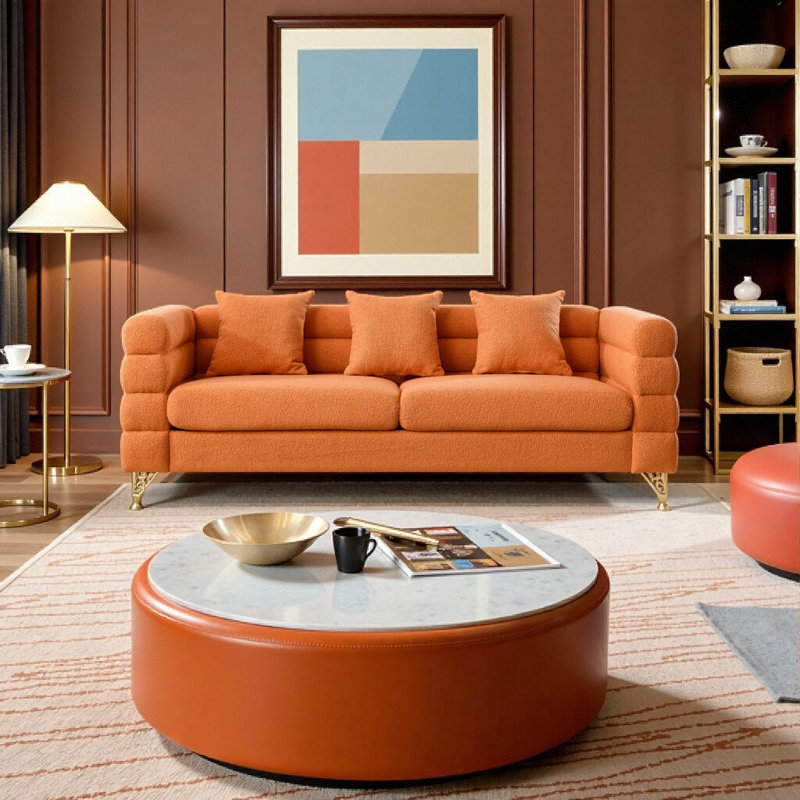 Canapé modulaire 81 po à 3 places en tissu peluche 81 po | Coussin à assise profonde d'inspiration Art déco avec coussins pour le salon, la chambre à coucher et le bureau