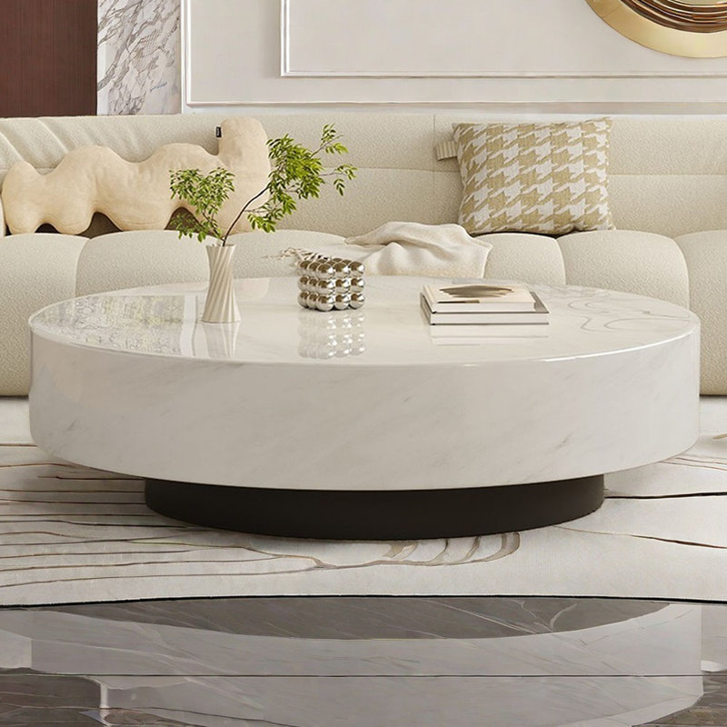 Table basse simple en marbre de style crème de luxe, H 13,77 po x L 47,24 po x l 47,24 po
