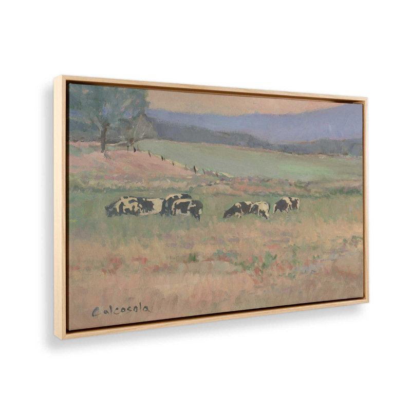 «Cows in Pasture» par Stephen Calcasola, reproduction d'art sur toile, H 12 po x l 16 po, Tanné