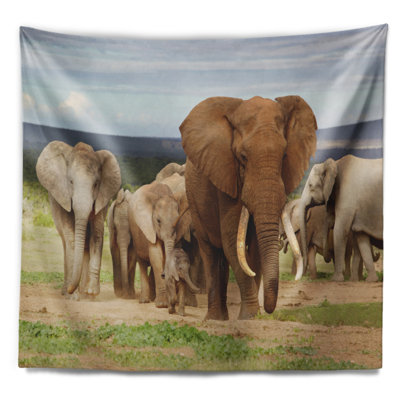 Tapisserie du grand troupeau d'éléphants en Afrique