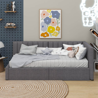 Twin Size Upholstered Daybed With 2 Storage Drawers