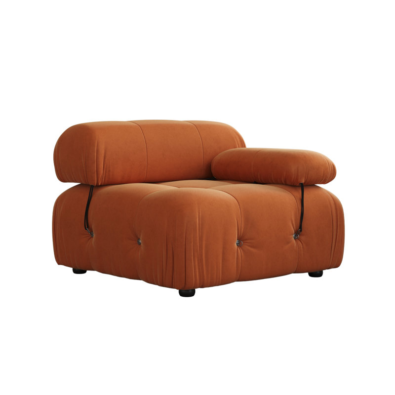 Chaise rembourrée en tissu de velours simple à un bras, Orange