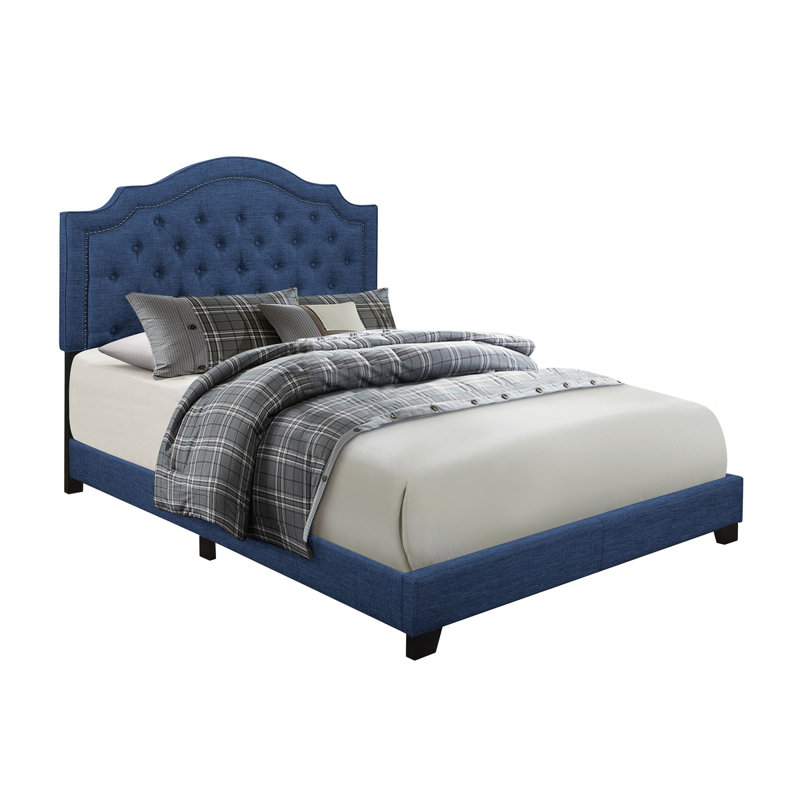 Kiraz Upholstered Wingback Bed, Blue, King