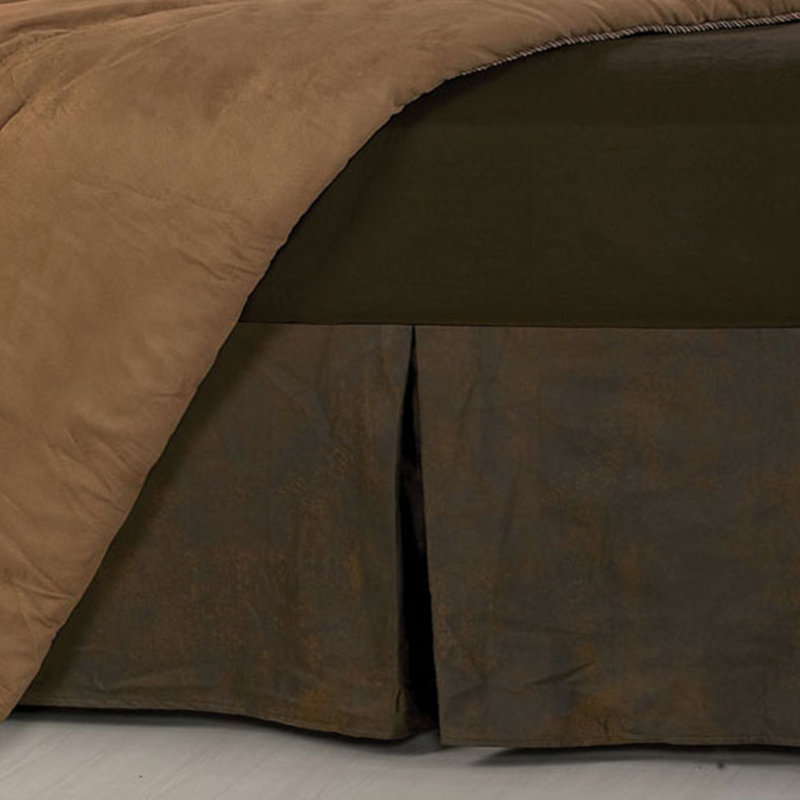 Choc Faux Leather Brown Pleated Western Lodge Southwestern Bed Skirt, Queen