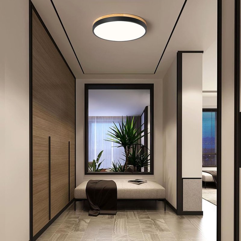 Modern Wood Ceiling Light,Round LED Flush Mount Ceiling Light,Minimalist Ceiling Lamp Ceiling Lighting Fixtures For Kitchen Bedroom Laundry Room Living Room Entryway Hallway&11.81 In