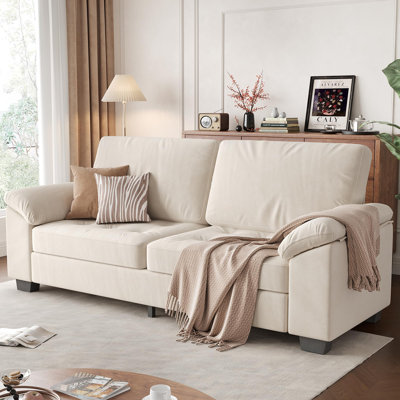 Causeuse surdimensionnée moderne de 90 po, causeuse en velours beige avec accoudoirs doux et spacieux, housses de coussin lavables