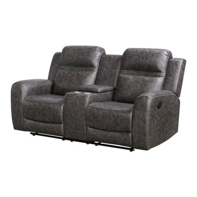 Canapé inclinable à deux places Berty, console et porte-gobelets, tissu gris