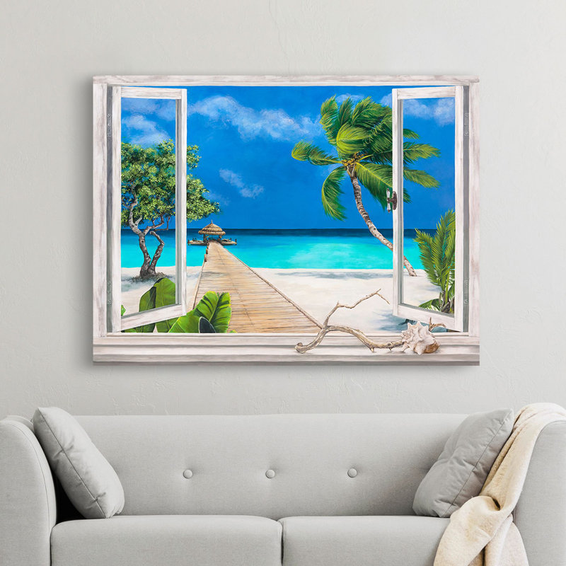 Tropical Beach Window by Remy Dellal - Wrapped Canvas Art Prints, 60cm H x 80cm W x 4cm D