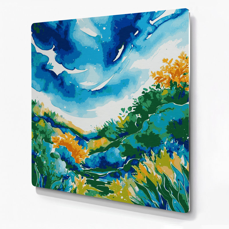 «Watercolor Landscape 59», art mural en métal bleu, H 32 po x l 32 po