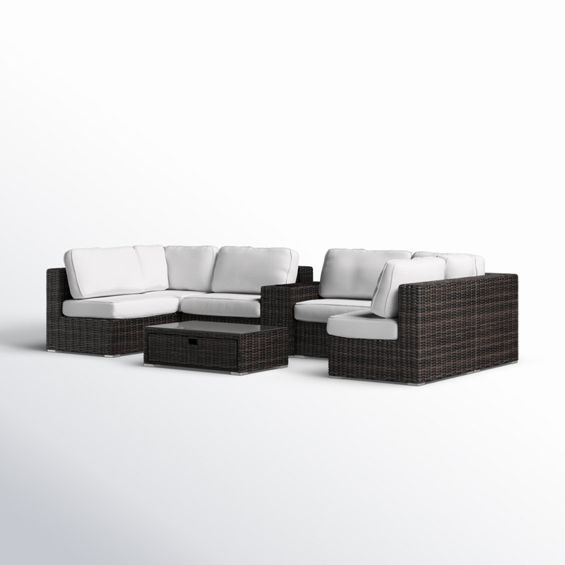 Demarest Wicker Fully Assembled 4 - Person Seating Group with Cushions, Sunbrella Canvas
