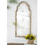 Grand miroir mural arqué en bois 22 po x 48 po, aspect fenêtre décorative, crème et or pour le salon, la salle de bain, le vestibule | Idée de cadeau