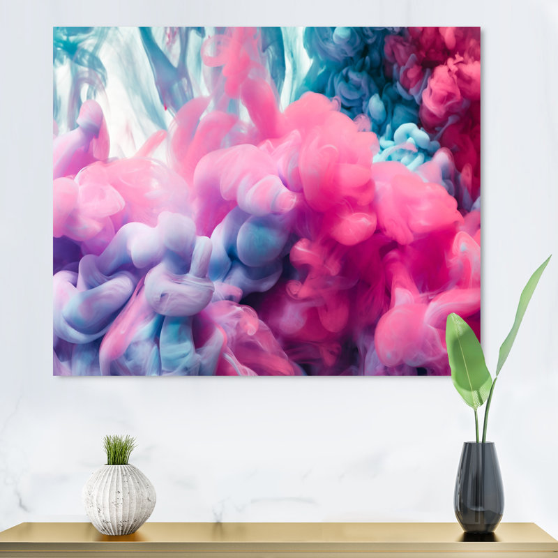 Encre rose et turquoise liquide, reproduction sur toile flottante, H 16 po x l 32 po x P 1 po, Toile tendue