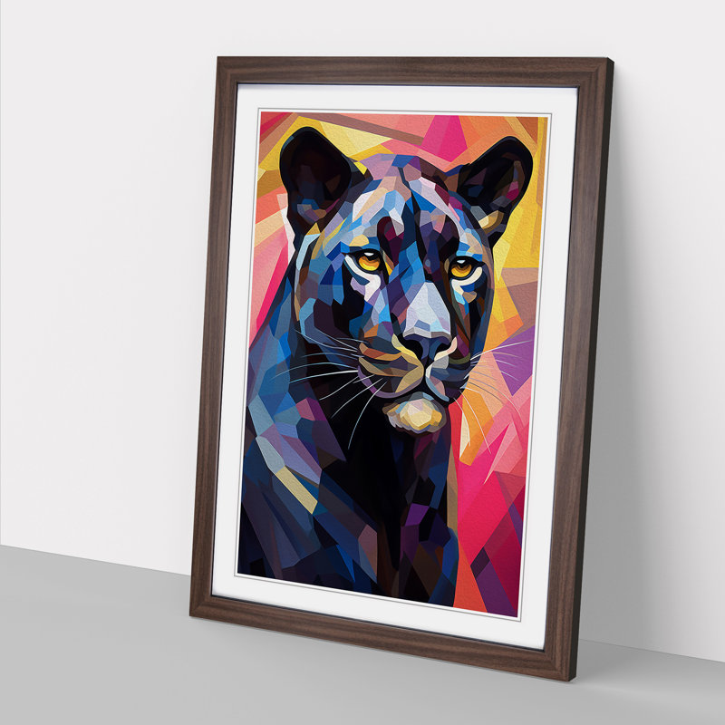 Panther Cubism No.2 - Single Picture Frame Print on Wood, 34cm H x 25cm W x 2cm D, Walnut