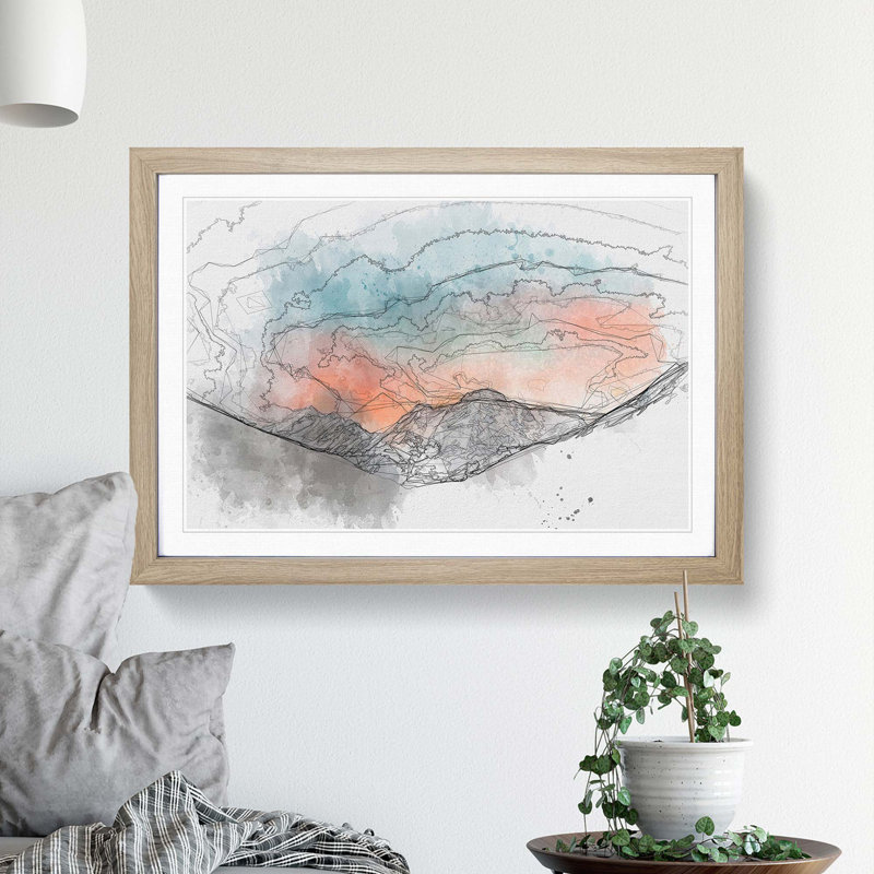 Sunrise over a Mountain in Abstract - Picture Frame Graphic Art Print, 27cm H x 36cm W x 2cm D, Oak Framed