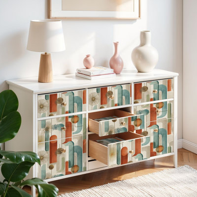 Peel and Stick Wallpaper Contact Paper Seamless Mid Century Terracotta Teal Retro Self Adhesive and Removable 17.7in x 118in(45x300cm)