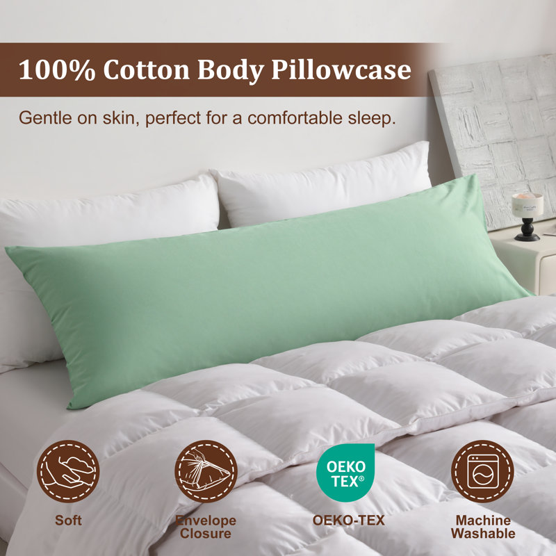 Housse de coussin 100% coton doux et respirant, housse pour coussin de fermeture à enveloppe, 20 po x 54 po, paquet de 1