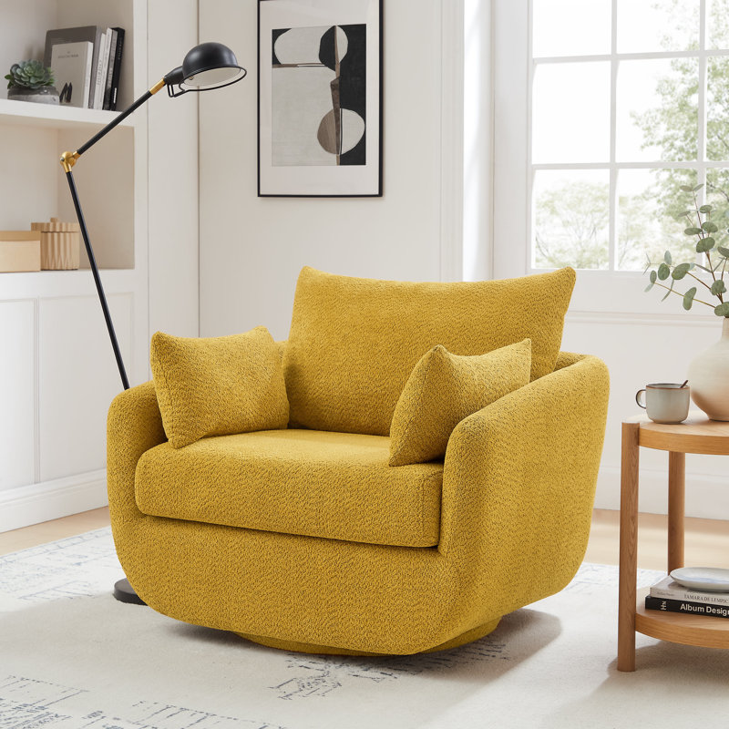 Rayel 40 "Width Swivel Single Chair Sits Deep And Comfortable, Yellow Polyester Blend