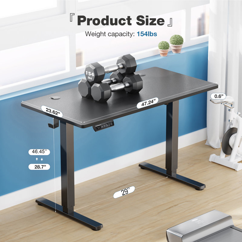 Height Adjustable Standing Desk, 48'' H x 47.24'' W x 23.62'' D, Black