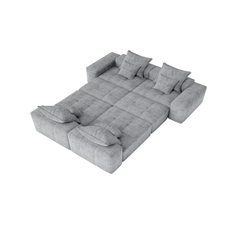 Roseate Boneless 198.43" Oversized 8-Piece Modular Sectional Sofa Sparkling Chenille Fabric With 8 Pillows, Gray