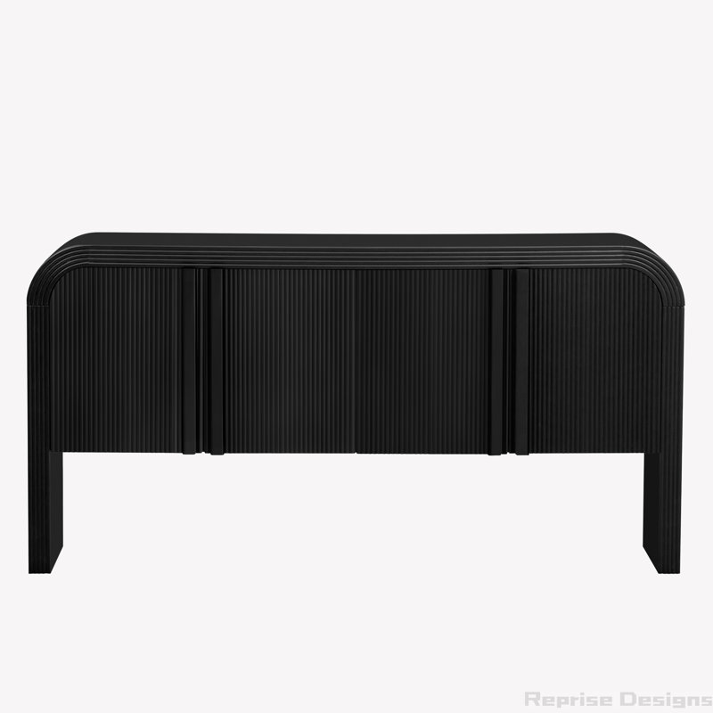 Buffet long cannelé à 4 portes 62,23 po Novay, Noir, noir, noir, noir