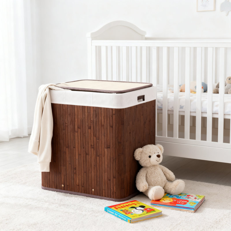 3-Section Laundry Hamper With Lid, 150L Large Collapsible Bamboo Clothes Basket With Handles For Bedroom, Bathroom, Dorm Organization