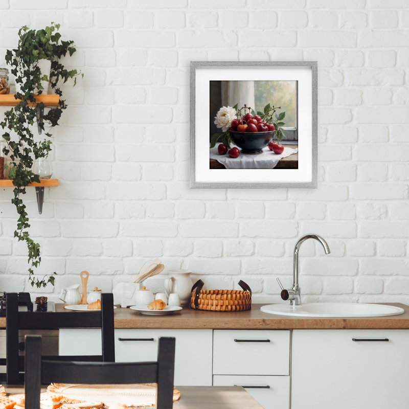 «Cherry & Blossom Still Life», reproduction encadrée sous verre encadrée, H 13 po x l 13 po, Cadre de ferme gris