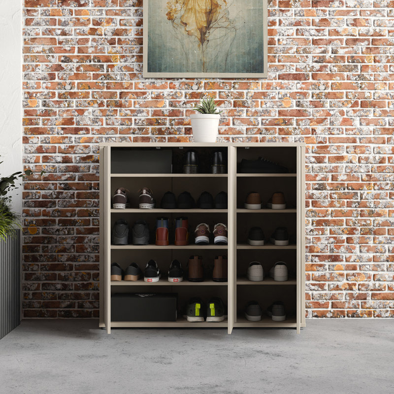 Chadwic Modern 3-door shoe cabinet, engineered wood, terrakotta, 109.2 cm W x 99.1 cm H x 34.9 cm D, Beige