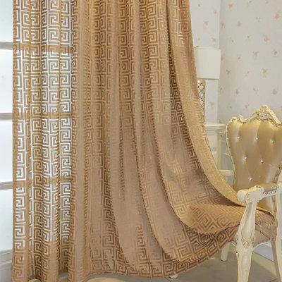 Aurelia Greek Key Geometric Semi-Sheer Grommet Curtain Panel