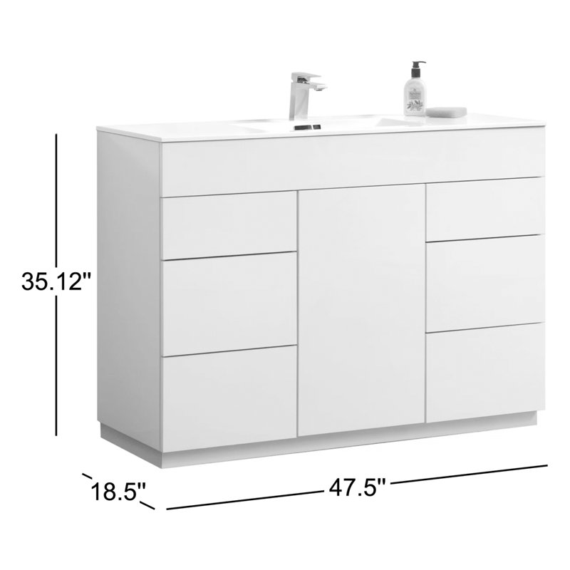 Ensemble de meuble-lavabo simple 47 po Ebler Modern, Blanc brillant