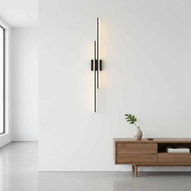 Applique murale linéaire pour salle de bain à 2 lumières DEL Keyli, H 4,7 po x l 40 po x P 2,8 po, Noir mat, 30 W