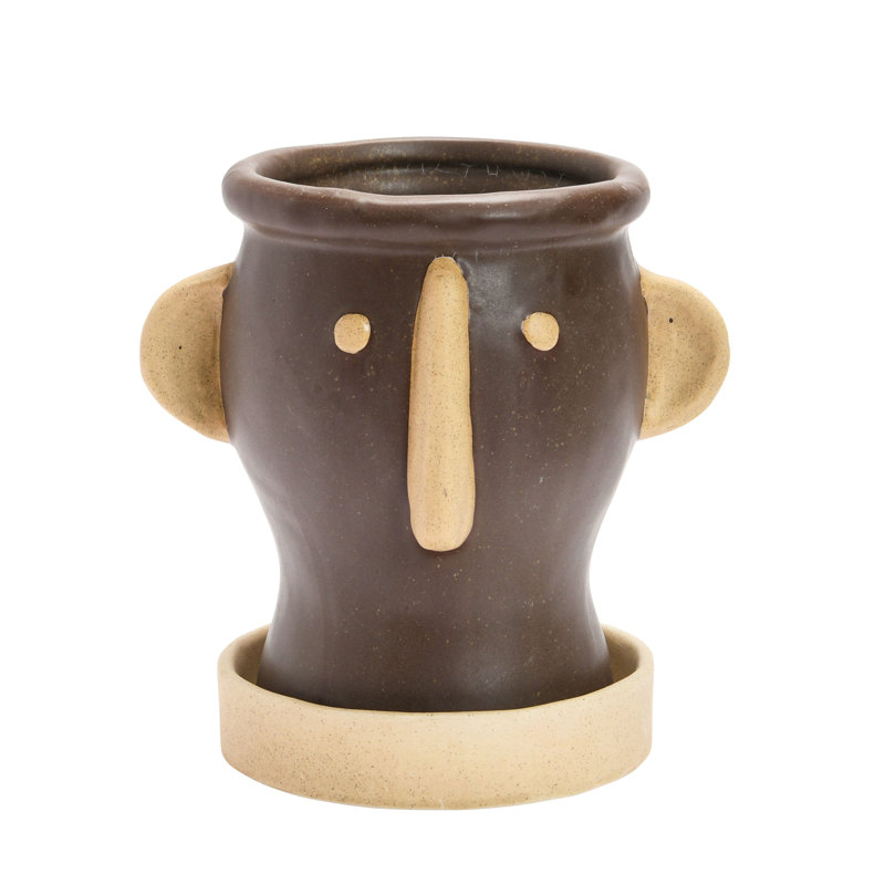 Stoneware Face Planter with Saucer