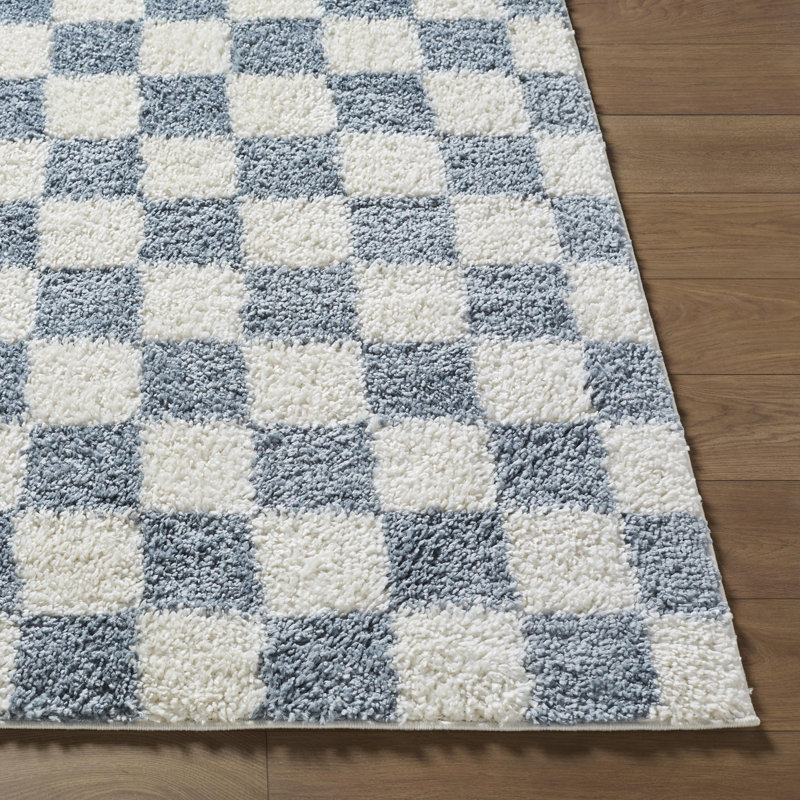  Tapis tissé à la machine Edaline, Rectangle 6 pi 7 po x 9 pi, Blanc / ivoire / gris