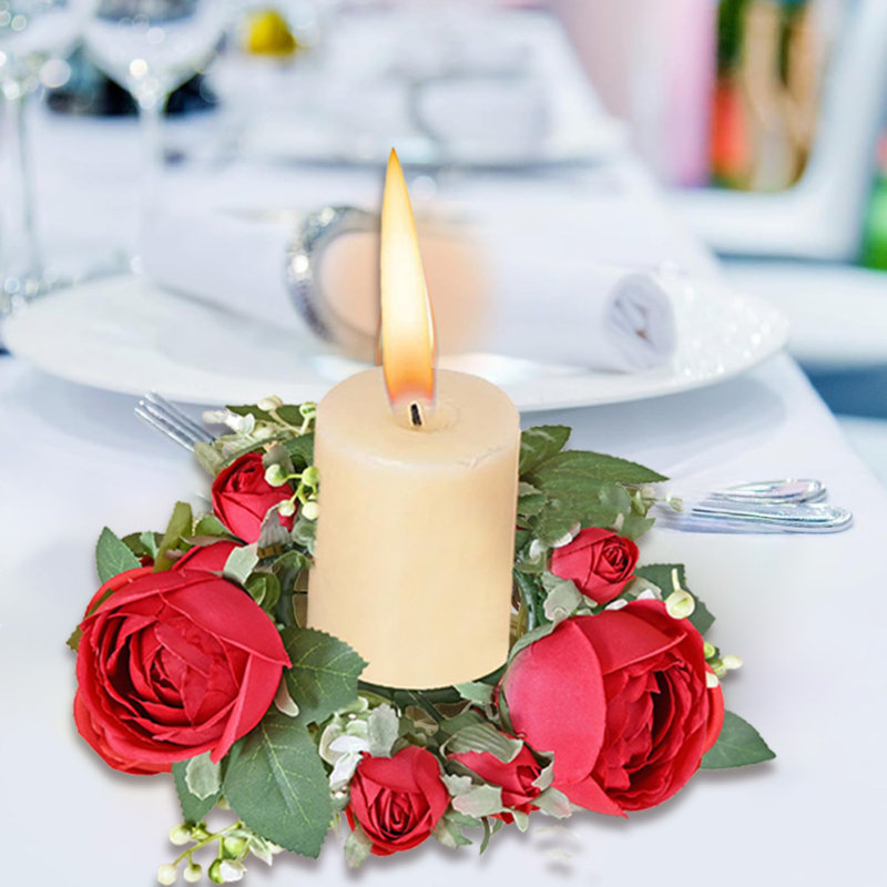 Couronne de 4 petites bougies roses, Rose rouge