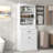 Bathroom Storage Cabinet with Two Doors, Drawers, Adjustable Shelf & Three Open Shelves-147694117