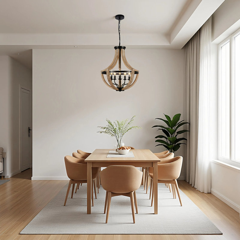  19 in. 5-Light Modern Lantern Chandelier, Dimmable, Adjustable Height & Sloped Ceiling Compatible for Dining Room, 63"