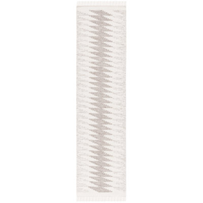 Nickolie Kilim Flat Weave Wool/Cotton Geometric Rug in Gray/Ivory