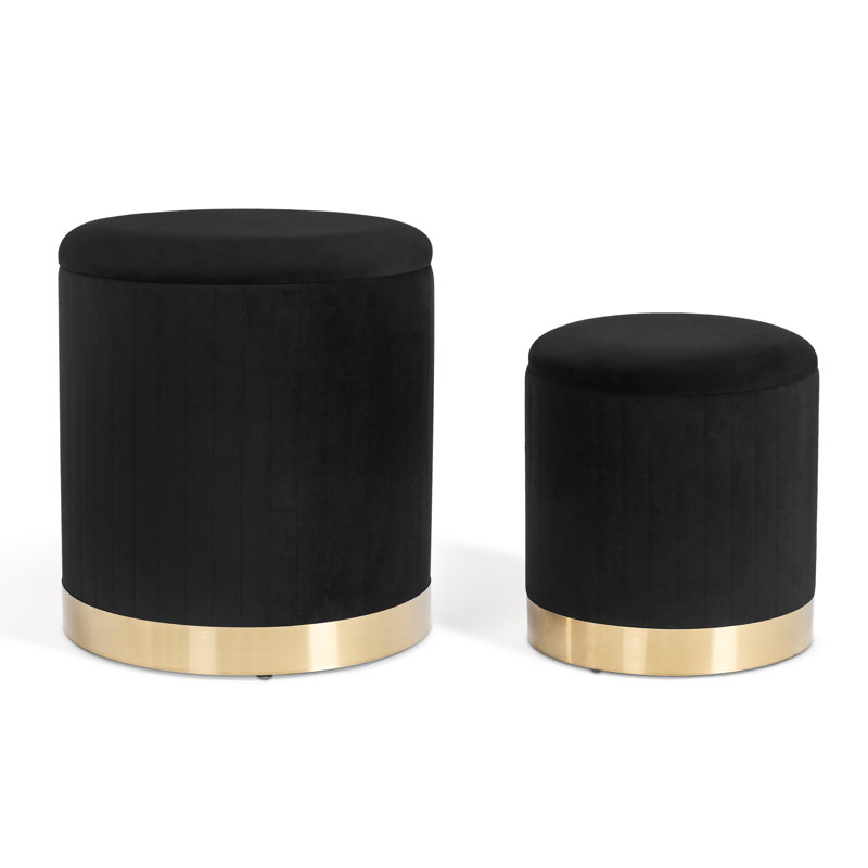 Crystral Velvet Ottoman, Brown, Black Velvet