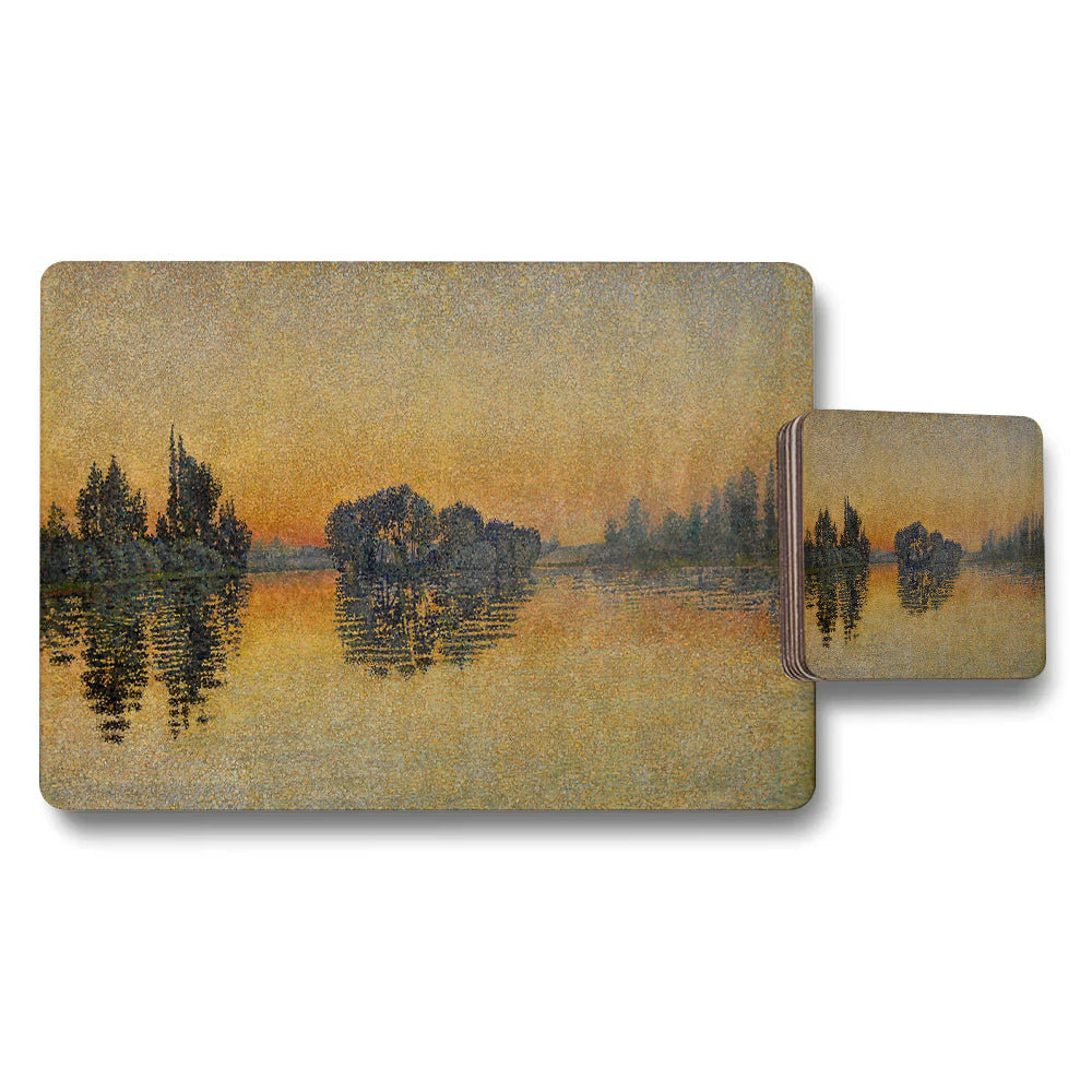 Sunset Lake Landscape Placemats And Coaster Set Golden Hour Edition